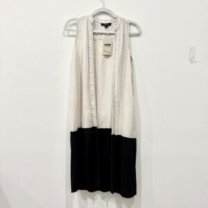 Padova Colorblock Sleeveless 100% Linen Tunic Vest Cardigan Cream/Black Women 10